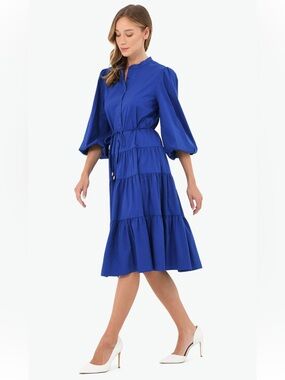 Forcast Royal Blue IIona Cotton Tiered Dress